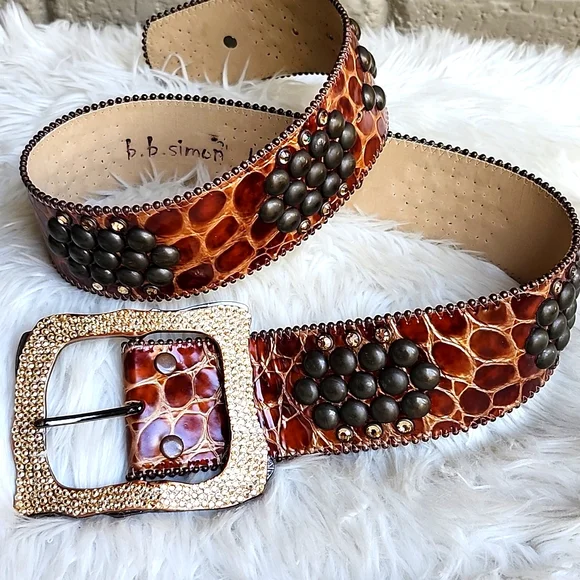 B.B. SIMON SWAROVSKI CRYSTALS AND ITALIAN LEATHER BELT - Picture 14 of 14